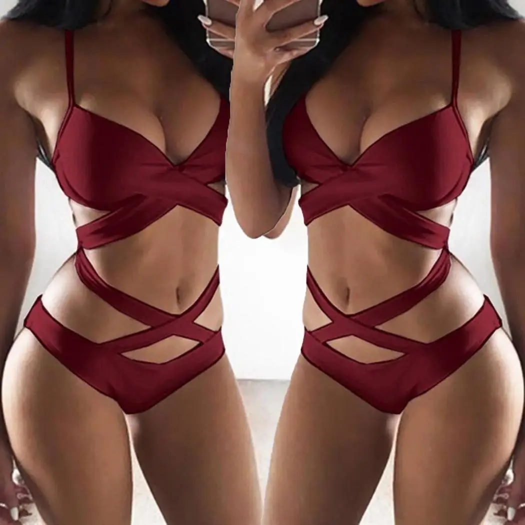 

Swimwear Women Bikini 2019 Casual Solid Halter Backless One-piece Slim Swimsuit Regular Summer Bathing Suit Beachwear
