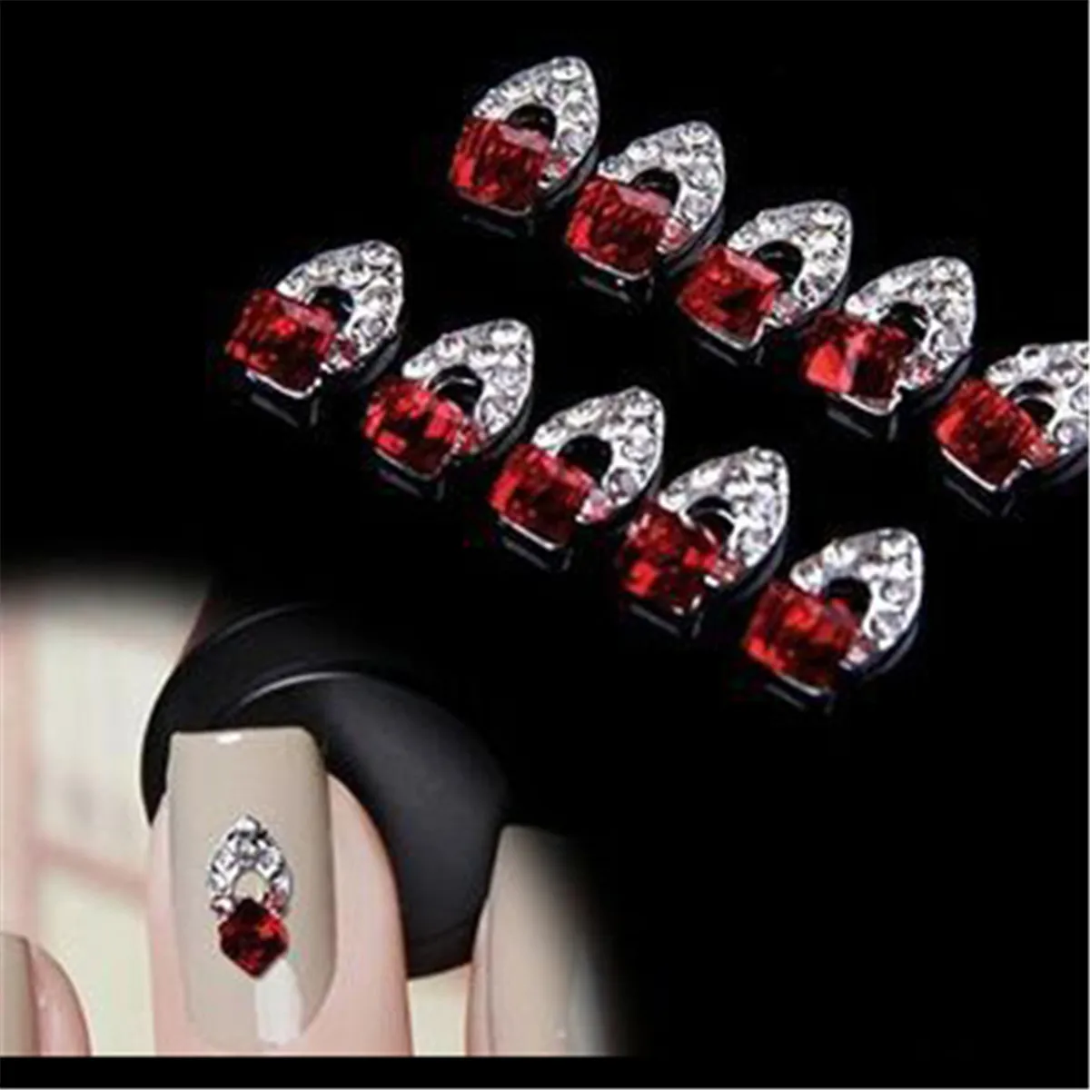 

10pcs Alloy 3D Rhinestone Gems Metal Nail Art Tips Slice Decorations Red Stone Nail Beads Stickers Tips Diamond Gemstones Studs