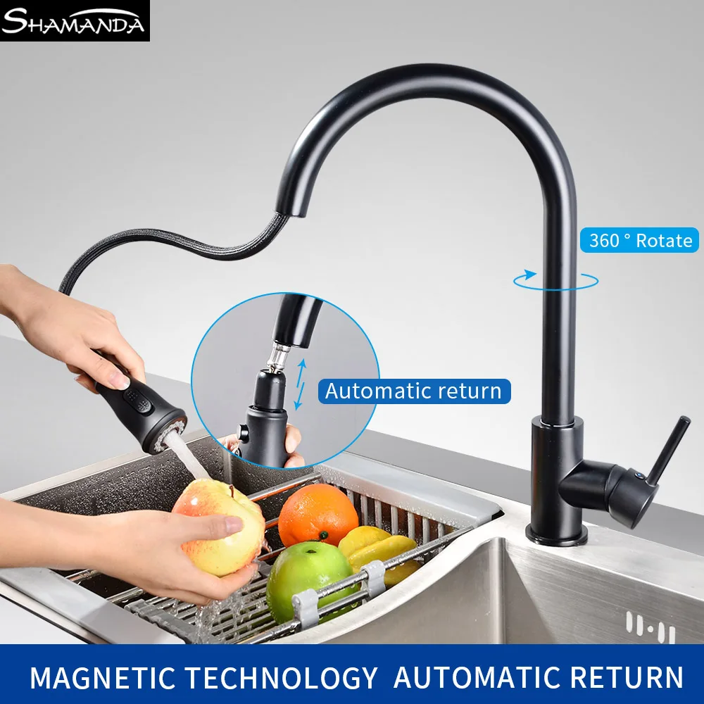 

New Arrival Black/Chrome/Nickel Pull Out Spray 2 Ways Kitchen Faucet Hot And Cold Sink Mixer Water Tap Single Hole