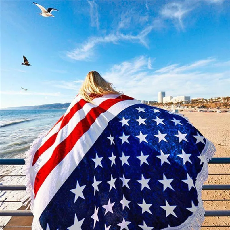 Round Beach Towel National Flag Wall Tapestry 150x150 Mat Tassel Beach ...