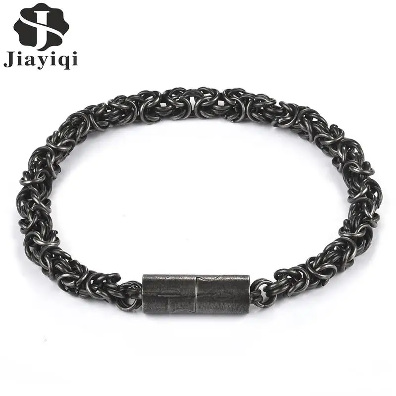 

Jiayiqi Retro Men Stainless Steel Bracelet Punk Style Wristband Magnetic Clasps Unique Twisted Bangles Charm Male Jewelry 22cm
