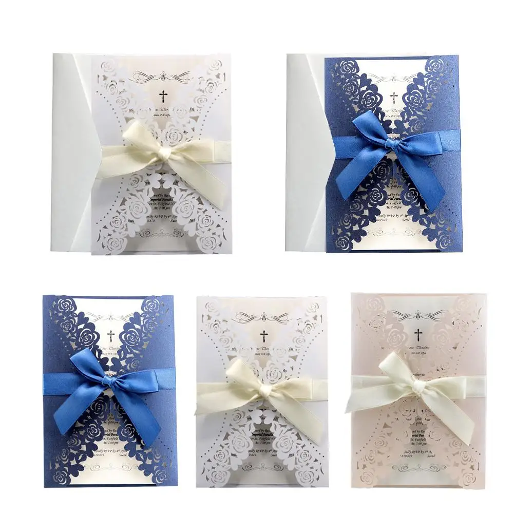  10PCS Invitation Card European Style Rose Bowknot Laser Hollow Wedding Invitation Party Supplies Gr - 33011811879