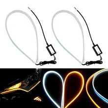 Buy 2x Ultrafine Ultra Thin 45cm DRL Daytime Running Light Flexible Soft Tube Guide Car LED Strip Turn signal Yellow flowing Free Shipping