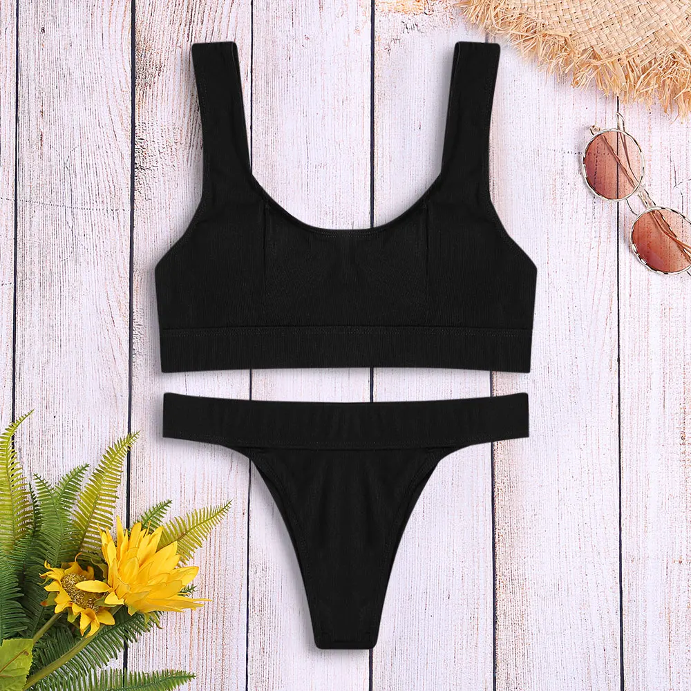 

LANGSTAR Sexy Bandeau Bikinis O Neck Bikini Swimsuits Push Up Swimwear Female Brazilian Bikini Set Bathing Suits Biquini 8909