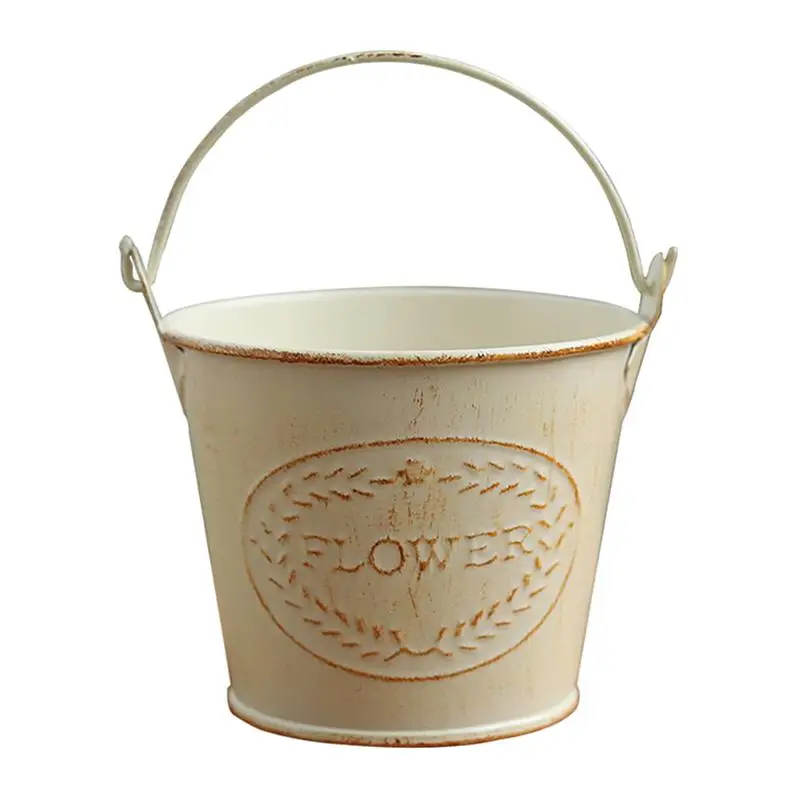 

1PC Flower Bucket Metal Flower Pot Shabby Iron Flowerpot Storage Container for Hotel Flower Shop Home Decoration