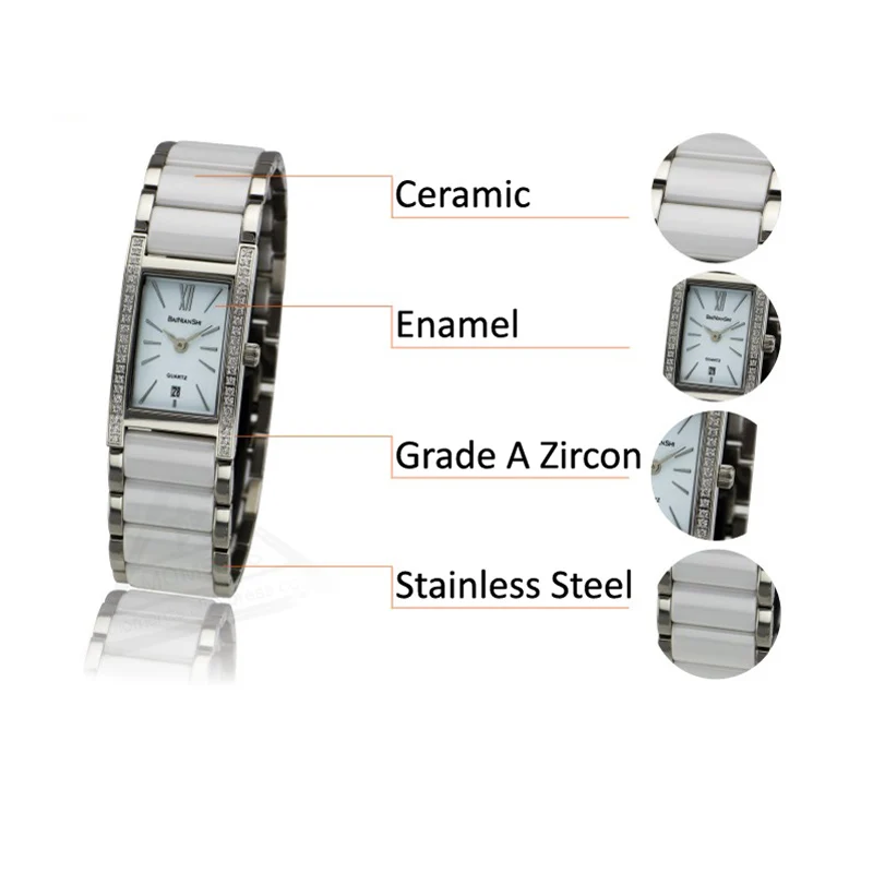 Женские керамические часы с роскошным циркониевым камнем, женские наручные часы с эмалевым ремешком, женское платье, браслет