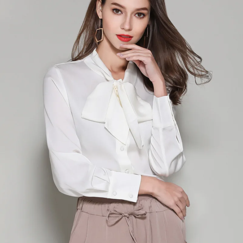 White Silk White Chiffon Office Blouse Womens Tops And Blouses 2019