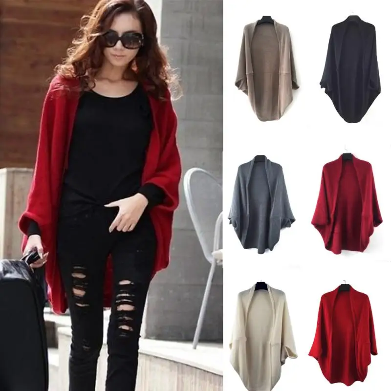 

Woman Cardigan Knitted Woolen Sweater Autumn Knitwear Batwing Sleeve Cardigan Female Long Sleeves Coat Woman Cardigan Tops