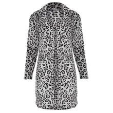 Женское пальто с леопардовым принтом, пушистое Фланелевое пальто с длинными рукавами и зубчатым воротником, леопардовая куртка, повседневное длинное пальто, зимняя теплая верхняя одежда