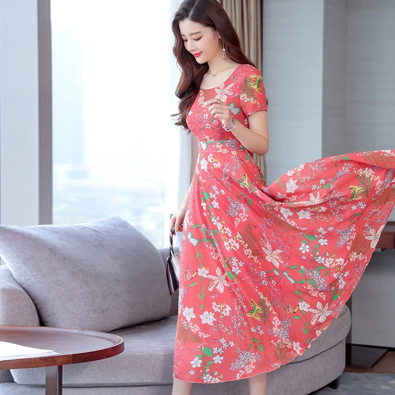 

Women's Casual Short Sleeves Midi Dress Sundress Party A Line Floral Work Summer