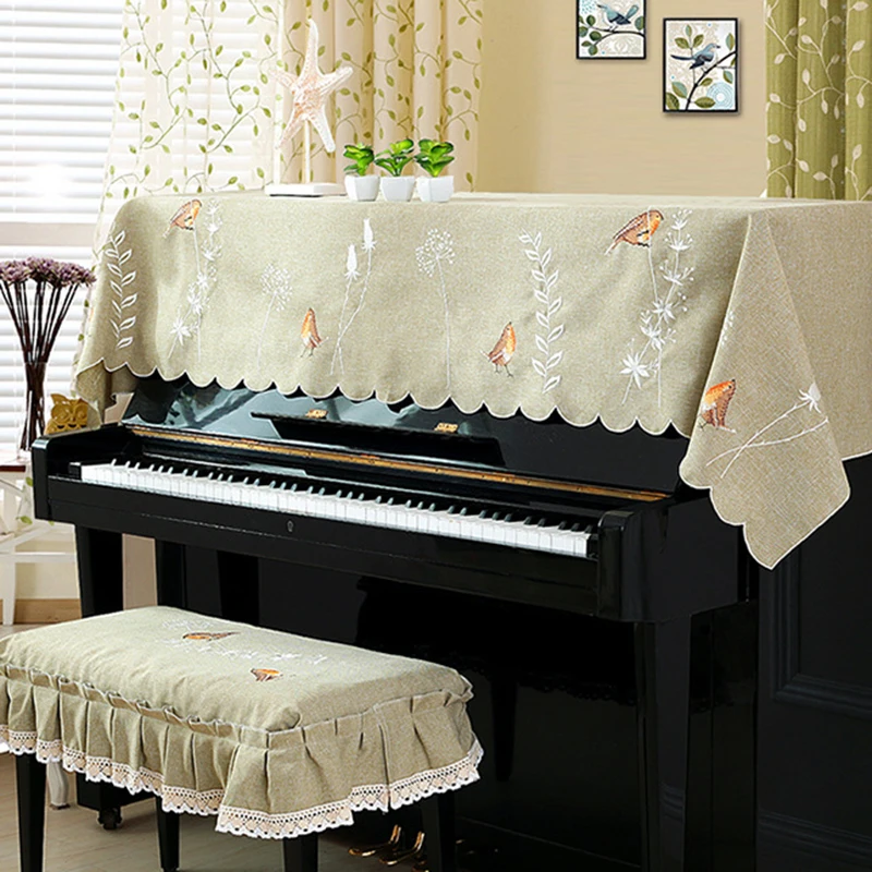 

Half Piano Dust Cover with Stool Cover Style Contains Romantic Natural Rural Cartoon European Lace Dust-Proof Piano Covers Cloth