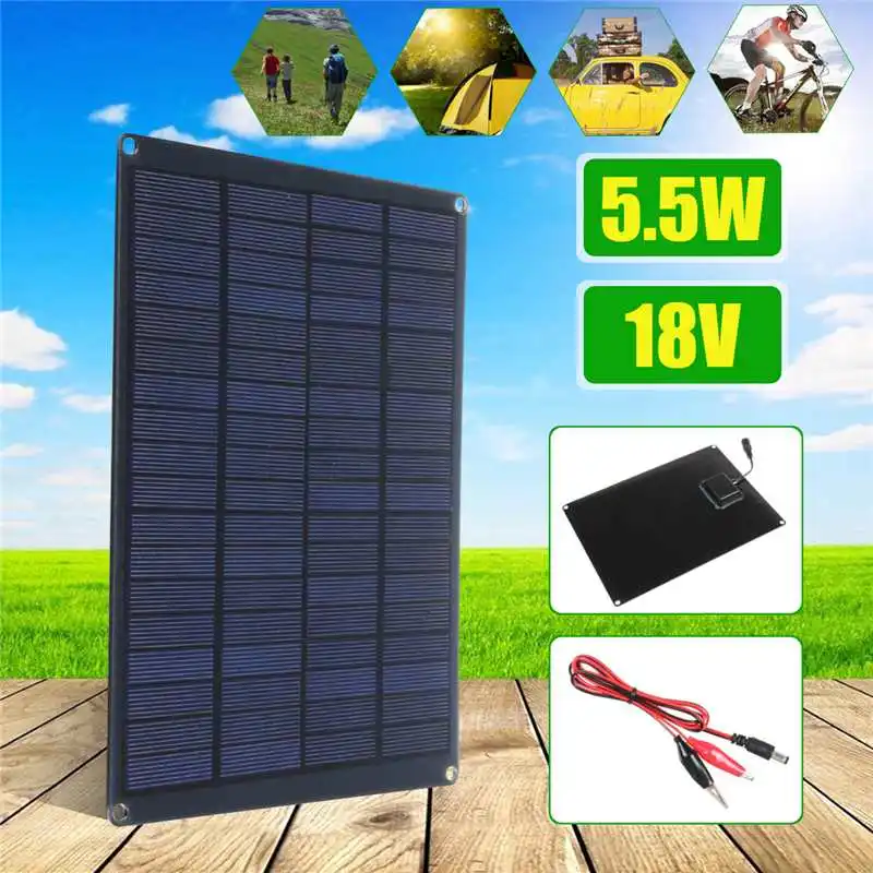 

Solar Panel 18V 5.5W USB Polycrystalline Solar Panel with Car Charger for Outdoor Camping Emergency Light Waterproof