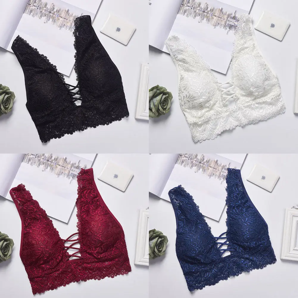 

Sexy Women's Lace Halter Neck Bralette Bralet Bustier Crop Top Padded Bra Top