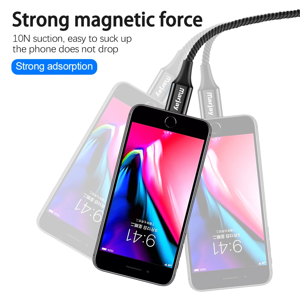 Магнитный кабель MArjay 2 м с Micro Usb типа C Сверхбыстрая Зарядка для телефона QC3.0