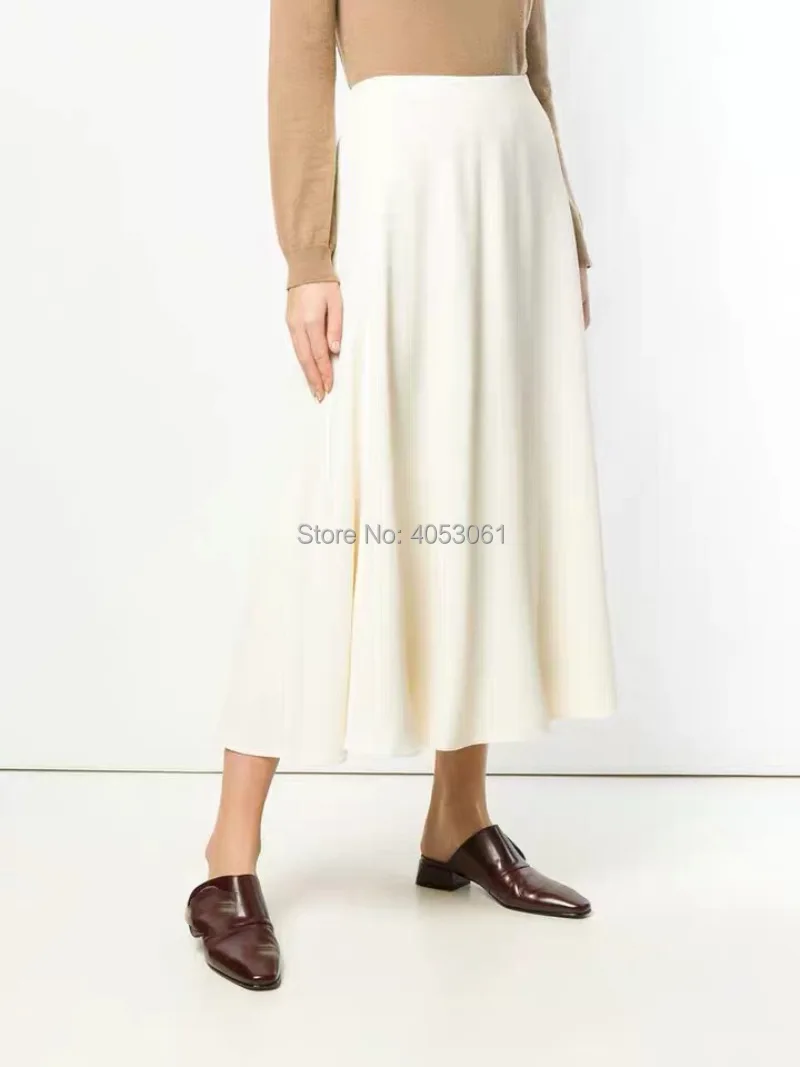 

Viscose Solid Color Black/Beige High Waist Long Flow Skirt With Side Zipper - 2019 Spring Summer Ladies Casual Skirt