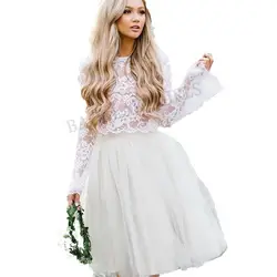 Свадебное платье с длинными рукавами, с кружевом длиной выше колена, платье для невесты, два предмета, кружевной топ, пляжное платье