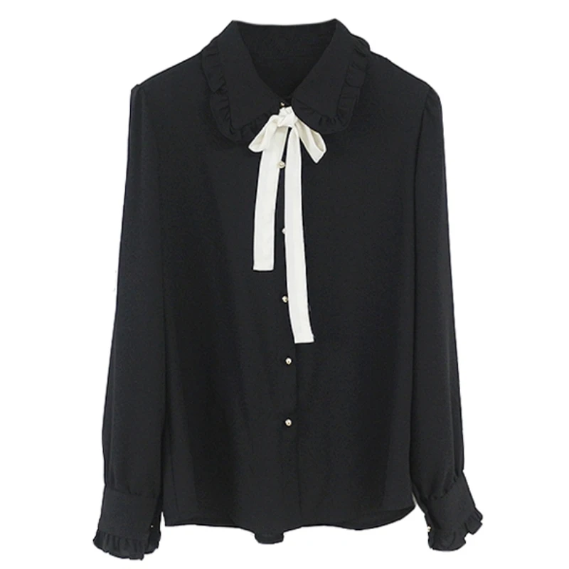 Chiffon Blouses Shirts New Hot Sales Preppy Style Girls Bow Tie Tops Cute Sweet Korean Temperament