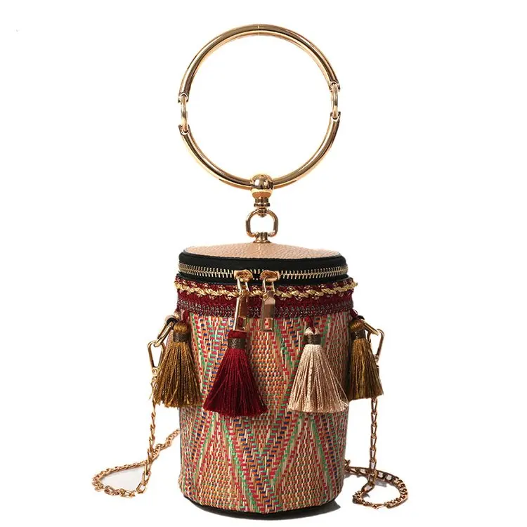 

MIWIND 2019 Bucket Shoulder Bag Women Summer Rattan Bag Handmade Woven Beach Cross Body Bag Round Handle Bohemia Straw Bags Bali