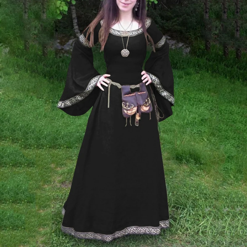 

Medieval vintage Dress Women retro elegant patchwork long sleeve Victorian Renaissance Gothic Costume A-line Gown party Dress
