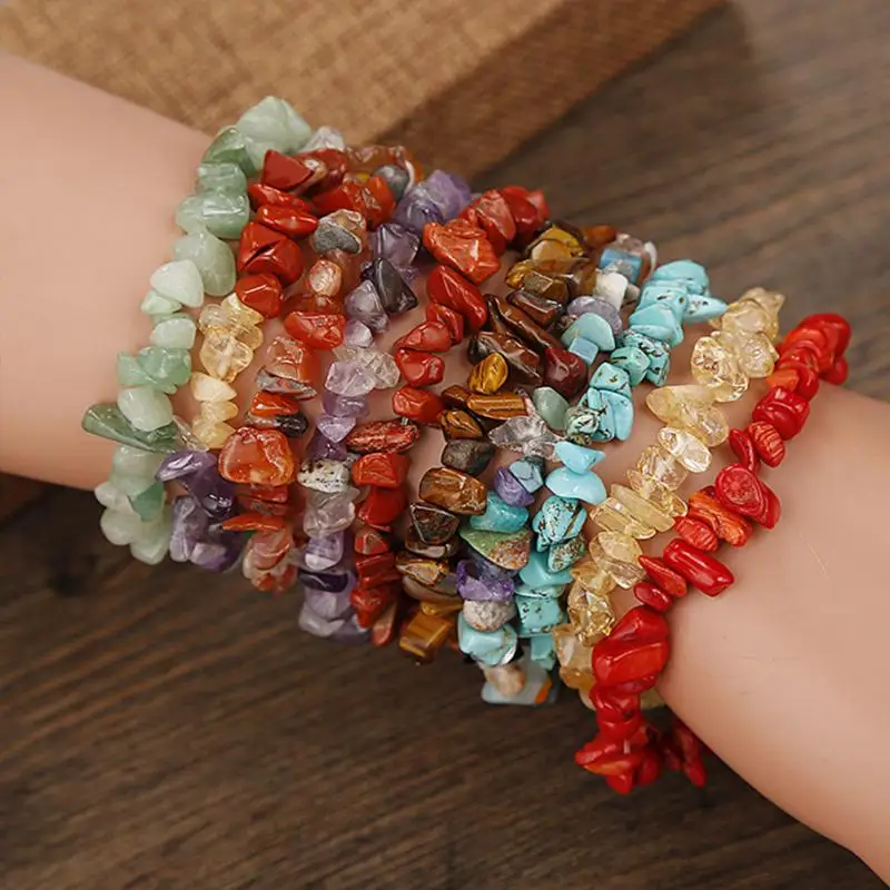 

1PC 22cm Unisex Beads Bracelet Elastic Gravel Reiki Chakra Crystal Jewelry