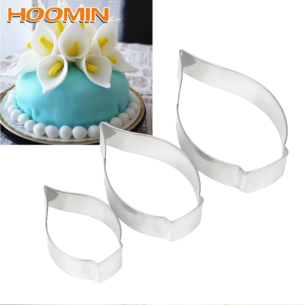 

HOOMIN 3 Piece/set Cookie Cutter Calla Lily Shape Handmade Biscuit Mold Stainless Steel Stencils Pastry DIY Kitchen Baking Tools