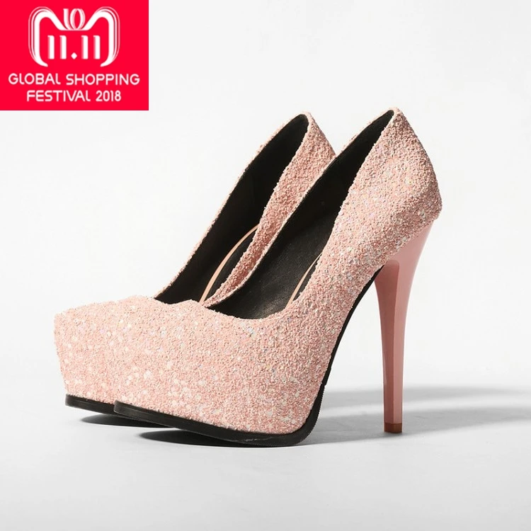 

{Zorssar} 2018 NEW fashion Bling womens shoes High heels Platform sexy Thin Heels pointed toe pumps ladies Party wedding shoes