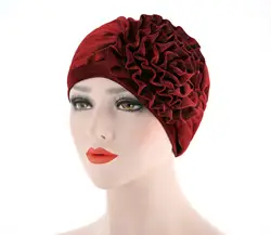 Монохромная сторона шарф с цветами шляпа мусульманская голова кепки Женская мода хиджаб тюрбан женский Hoofddoek Moslima платок
