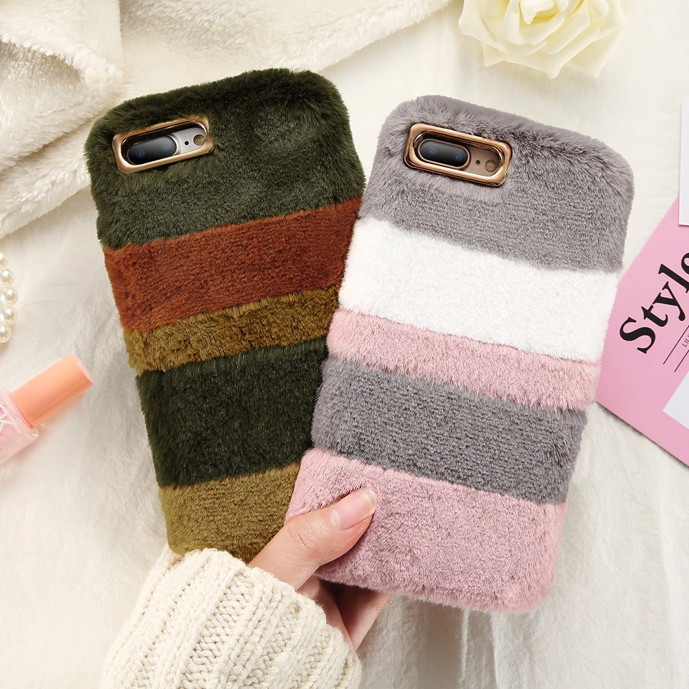 KISSCASE Cute Fur Case For iPhone 6 6s 7 8 Plus 5 5S SE Cover Fluffy Hair Phone Shells X Cases Back Accessories |