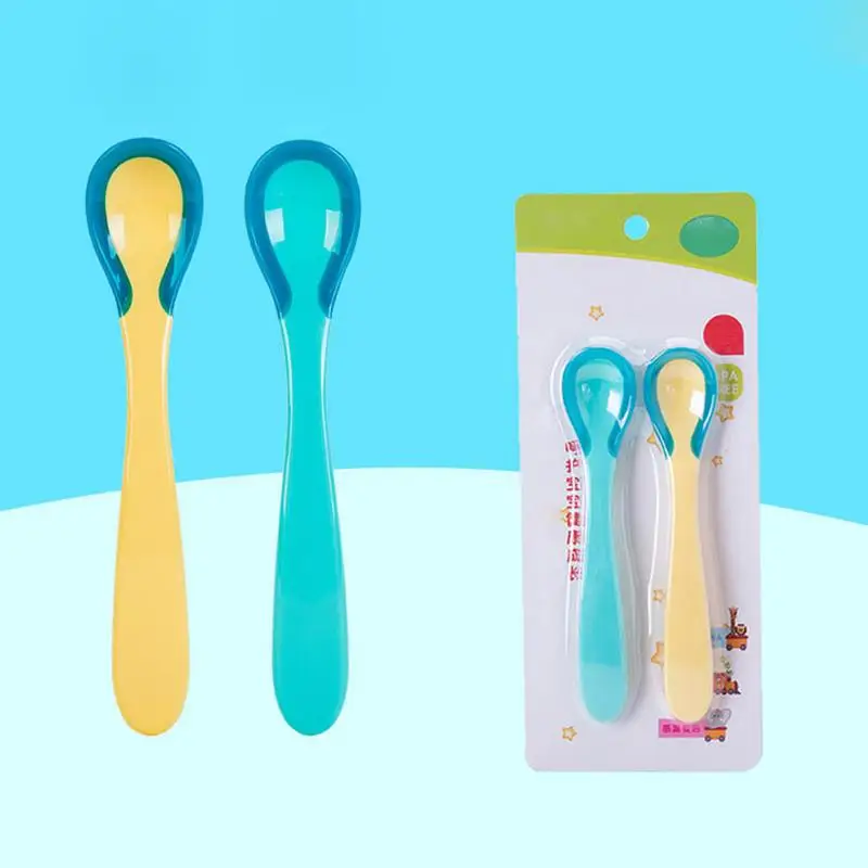 

2pcs Baby soft Spoon Baby Safety Temperature Sensing Kids Children Flatware Feeding Spoons
