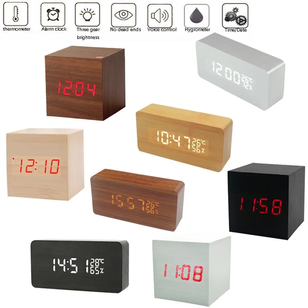 

Hight Quality Led Wood Alarm Clock Student Digital Mute Clock Wood Mini Led Clock