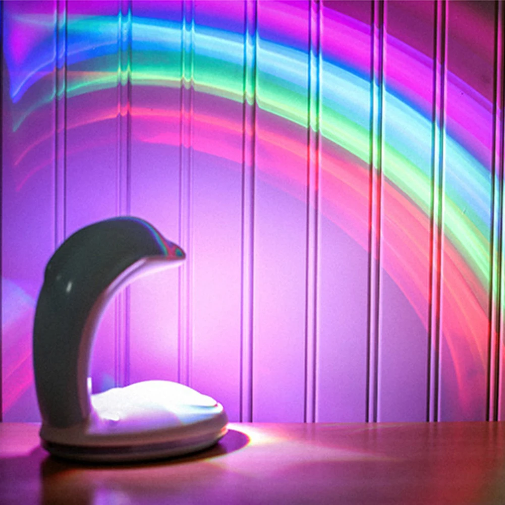 

Cute Rainbow Bedroom Dolphin Party Children Battery Operated Lamp USB Rechargeable Night Light Projector Children