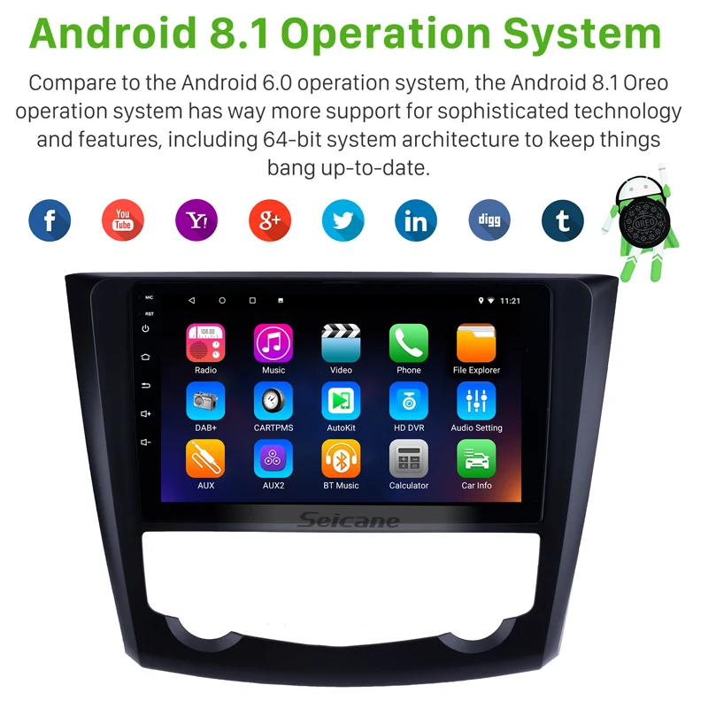 Discount Seicane 9 Inch 2Din Android 8.1 Car Radio For 2016 2017 Renault Kadjar GPS Multimedia Player HD Touchscreen Head Unit Stereo 1