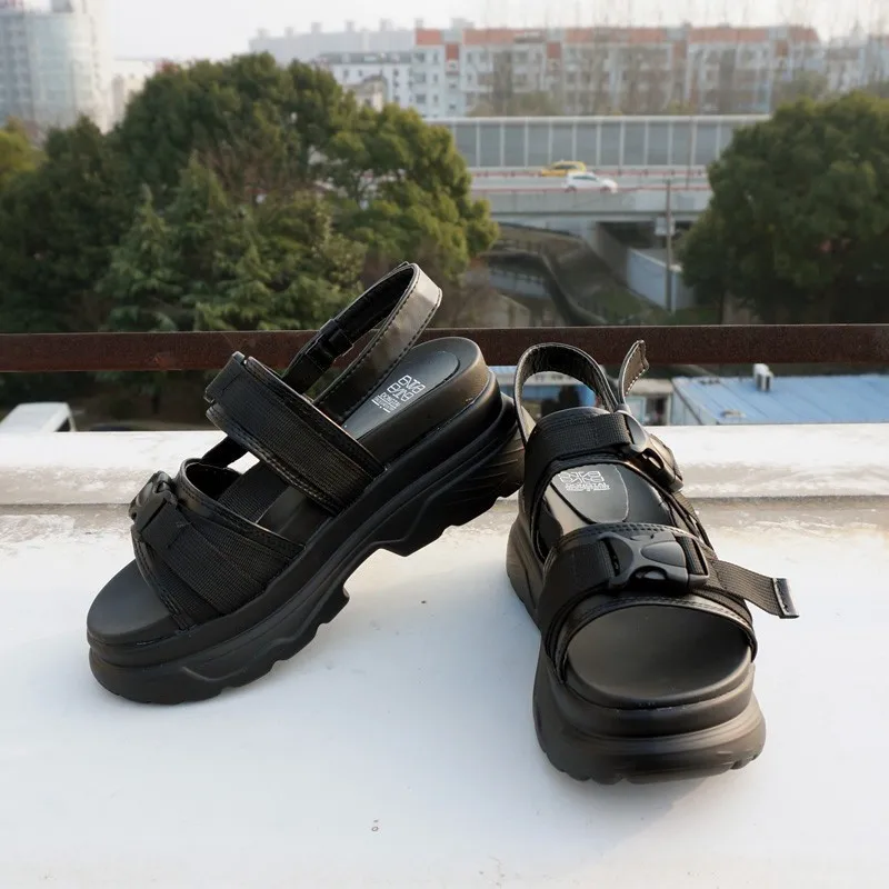 RASMEUP Platform Women's Sandals 2019 Fashion Summer Leather Buckle Women Thick Soled Beach Sandal Casual Chunky Woman Shoes