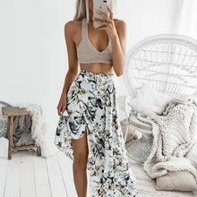 Женская шифоновая юбка с цветочным принтом, модные пляжные юбки с асимметричным подолом на весну и лето, повседневные женские длинные юбки с высокой талией