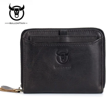 

BULLCAPTAIN Brand Genuine Leather Men Wallets Vintage Casual Zipper Man Wallet Short Design Purse S Credit Card Holder