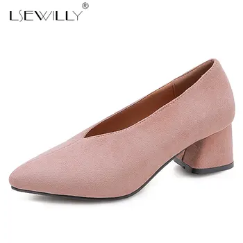 

Lsewilly Large Sizes 30-48 customized fashion Thick Heel women's Shoes Woman Pumps slip on date OL Shoes Woman 2019 Spring E633