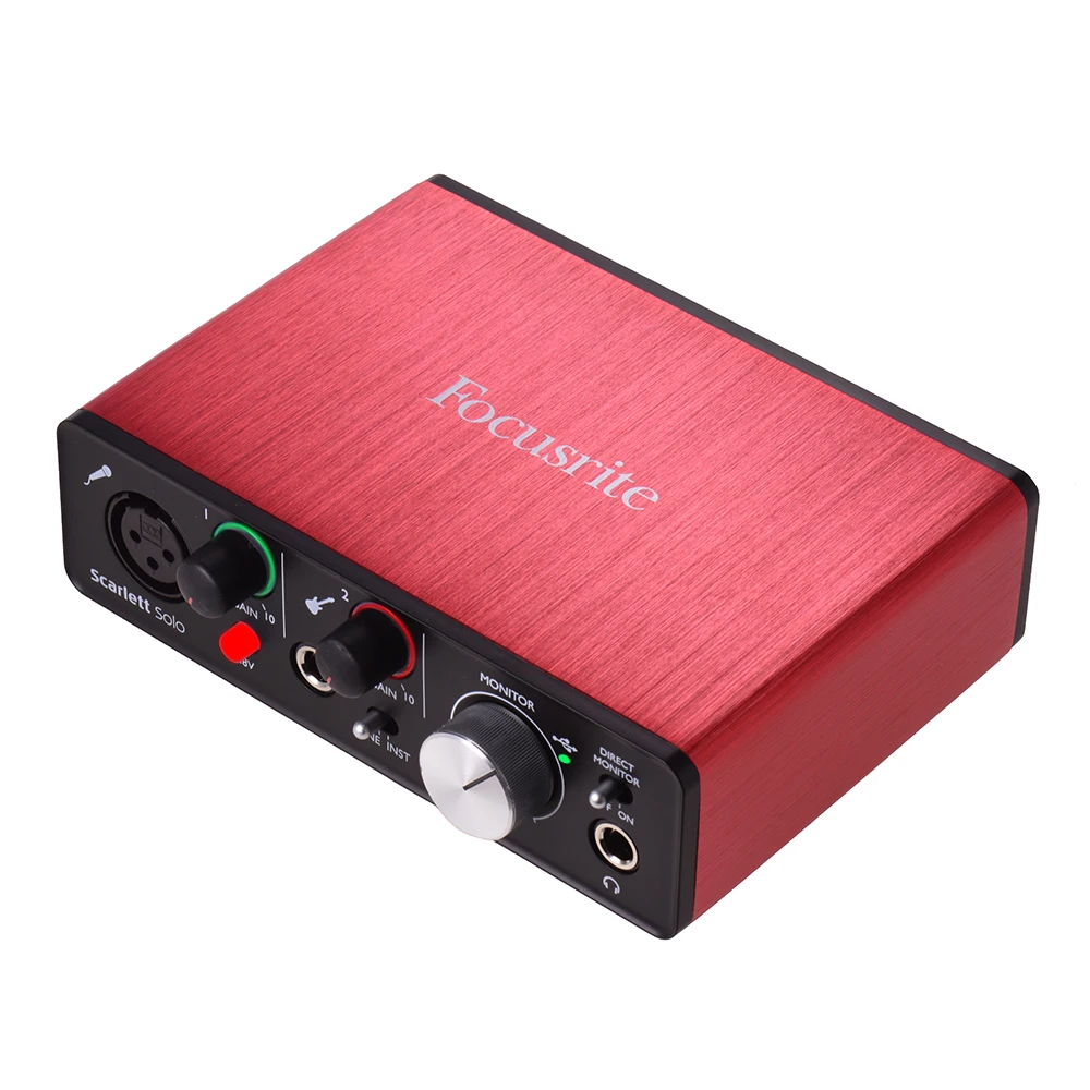 Focusrite Scarlett Solo 2-го поколения USB аудио интерфейс звуковая карта 24 бит/192 кГц с XLR и 6,35 мм входы RCA и 6,35 мм выходы