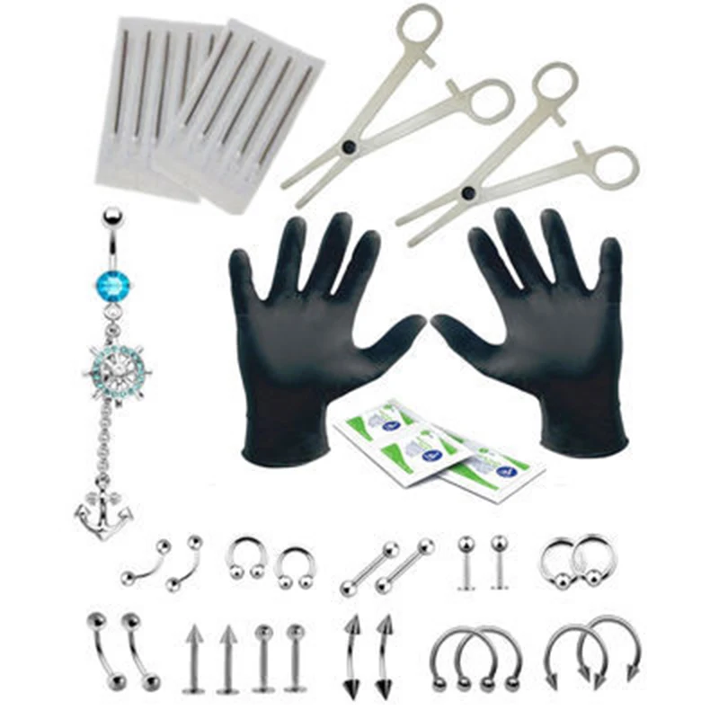 

41PCS Pro Body Piercing Tool Kit Ear Nose Navel Nipple Needles Tongue Eyebrow