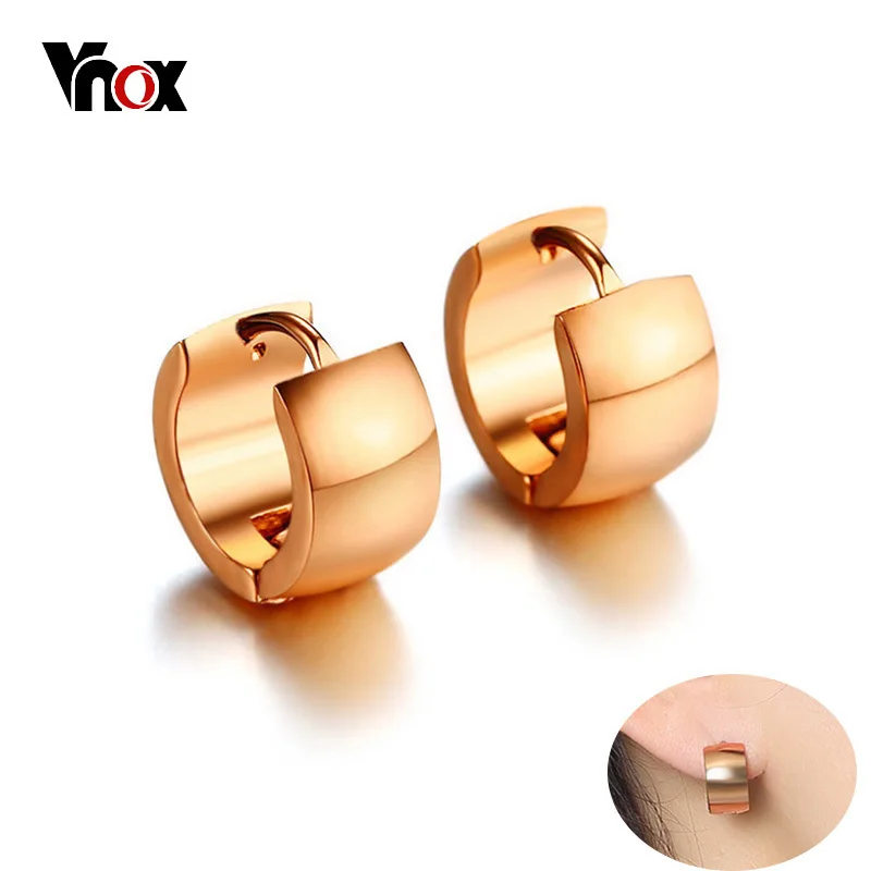 

Vnox Basic Pink Gold-color Hoop Earrings Women High Polished Stainless Steel Lady Girls Earrings Brincos Accessories