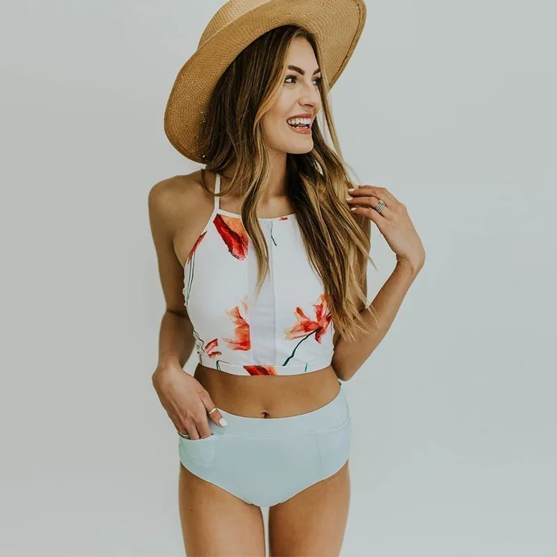 

Minimalism Le Print Bandage Bikinis Women Halter Top High Waist Bathing Suit Swimsuit Sexy Summer Swimwear Beach Wear Biquini
