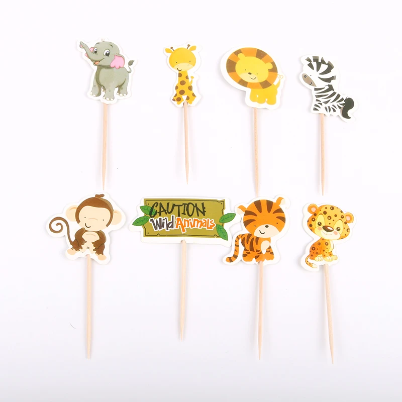 

24Pcs/Pack Cute Safari Jungle Animal Cupcake Toppers Picks Kids Birthday Cake Decor Event Party Supplies Favor