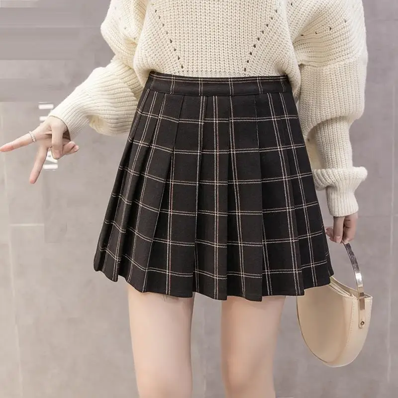 Линия Высокая талия плед plissada feminina ropa de mujer одежда осень hiver invierno женские