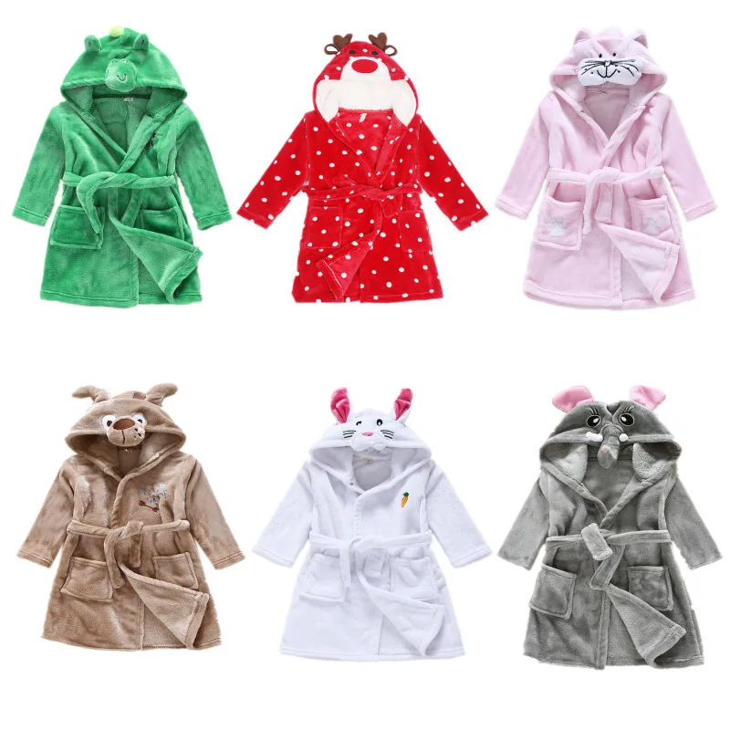 Children's Bathrobes Baby Robe Hooded Flannel Pajamas Dress Bathrobes Kids Soft Bath Robes Poncho Towel Clothing