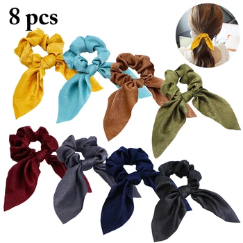 

8pcs Womens Hair Tie Solid Color Rabbit Ears Decor Hair Scrunchy Ponytail Holder Elastic Hairband Hair Rubber Hair Accessories