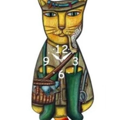 Pink Cloud Fisherman Cat Swinging Tail Pendulum Wall Clock | Дом и сад