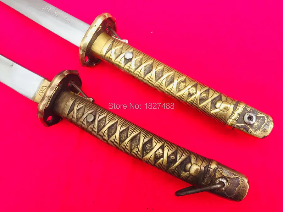 Two Vintage Brass Handle Military Japanese Army Nco.Sword Saber Samurai Katana*Leather/Steel Sheath