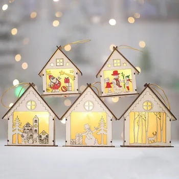 

Christmas Decorations Lights Colored Log Cabin Christmas Tree Pendant Outdoor Christmas Home Decor Accessories
