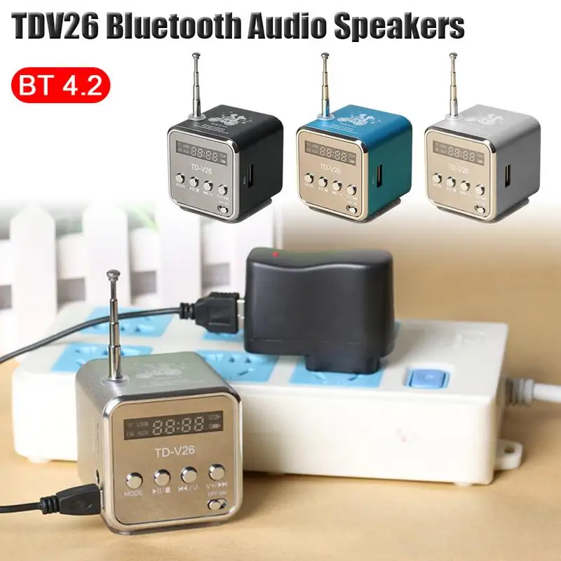 

Portable Bluetooth Audio Speakers Micro USB Mini Stereo Speaker Music MP3 MP4 FM Radio TDV26 Radio FM Receiver With Digital LCD