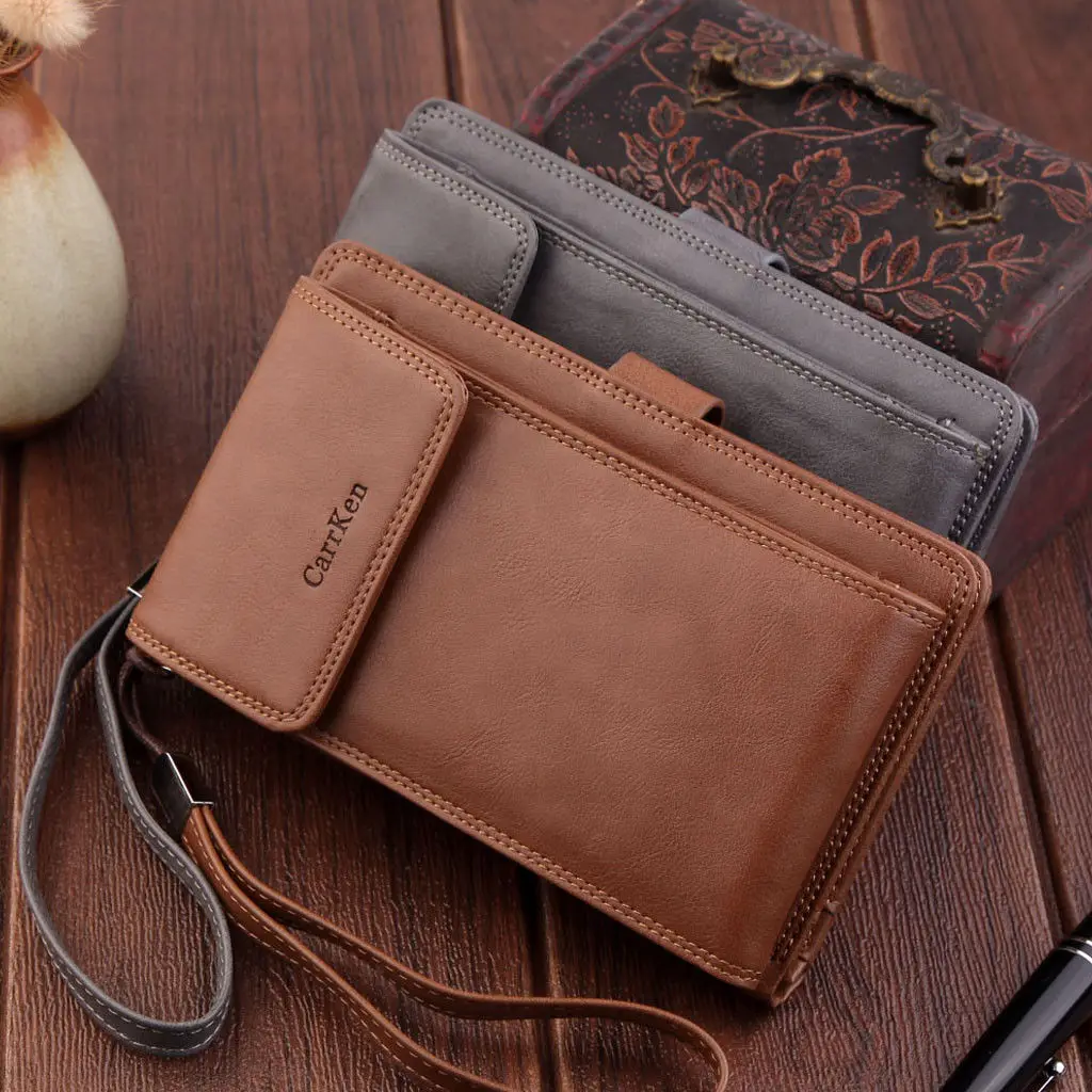 Мужской кожаный кошелек на молнии, деловая сумка для телефона, держатель для карт, клатч, сумочка, кошелек