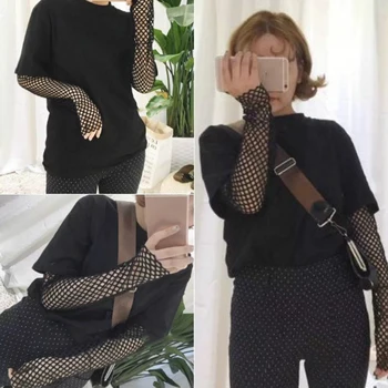 

Black Striped Free Size 1PC See-through Lace Blouses Shirt Soft Blouses Valentines Gift Star Long Sleeve Sexy Black Dot